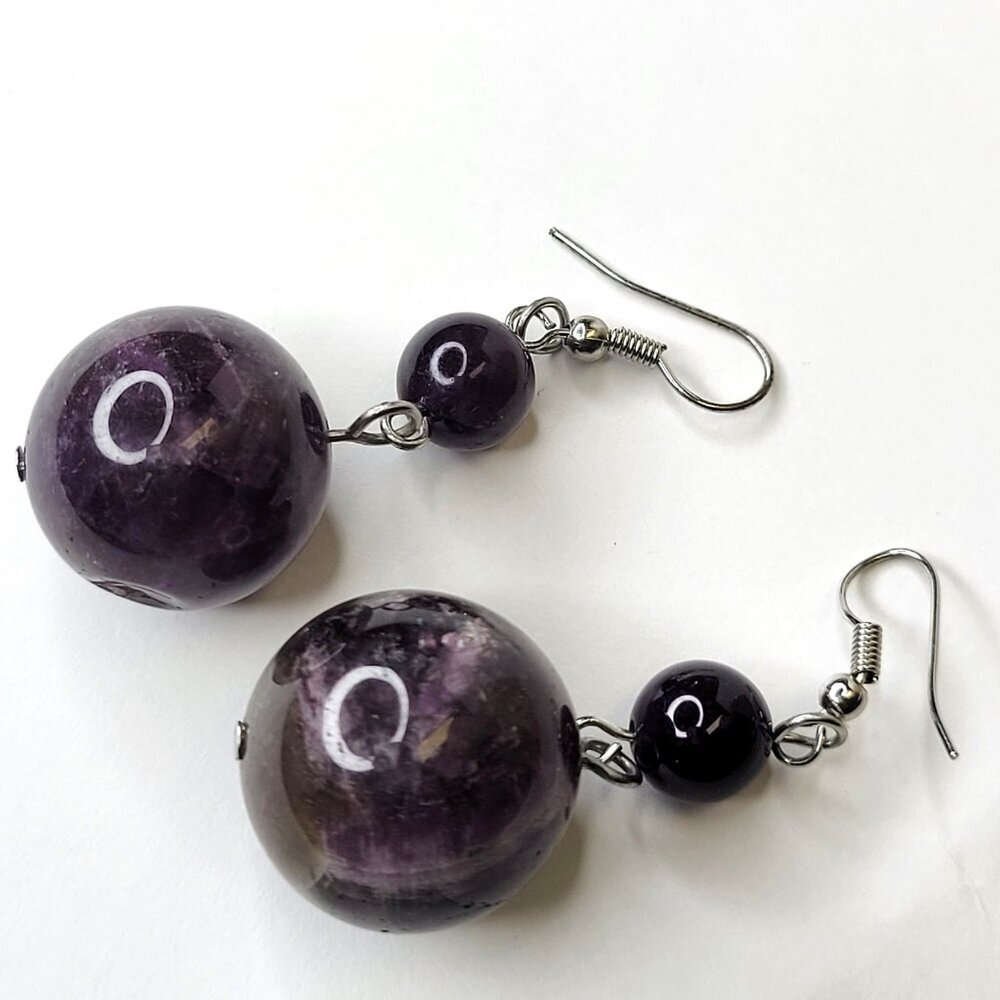 Purple Round Ball Drop Earrings